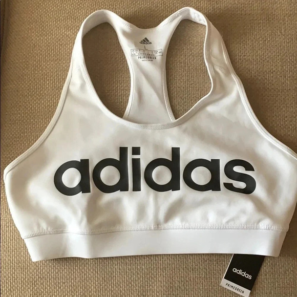 Adidas White Sports Bra Front Graphic NWT - Picture 1 of 10